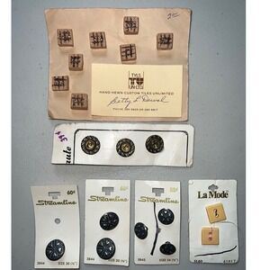 Vintage Button Lot Streamline La Mode Tyls Un-Ltd Hand-Hewn Ceramic Metal Heart